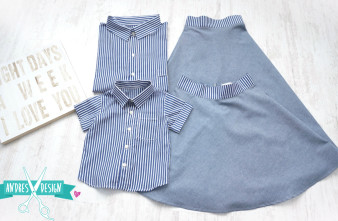 Camasi Tata Fiu si Fuste Mama si Fiica Jeans cu Dungi