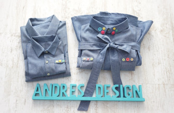 Camasi Tata Fiu si Rochie Mama Jeans cu Nasturi Colorati