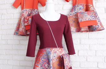 Rochii Clos Elegante Mama si Fiica Brocart Rosu