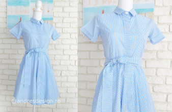 Rochie Camasa Dungi Alb cu Bleu