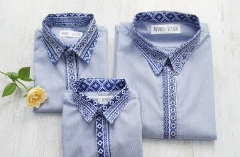 Camasi Elegante Familie Bleu cu Motive Romanesti