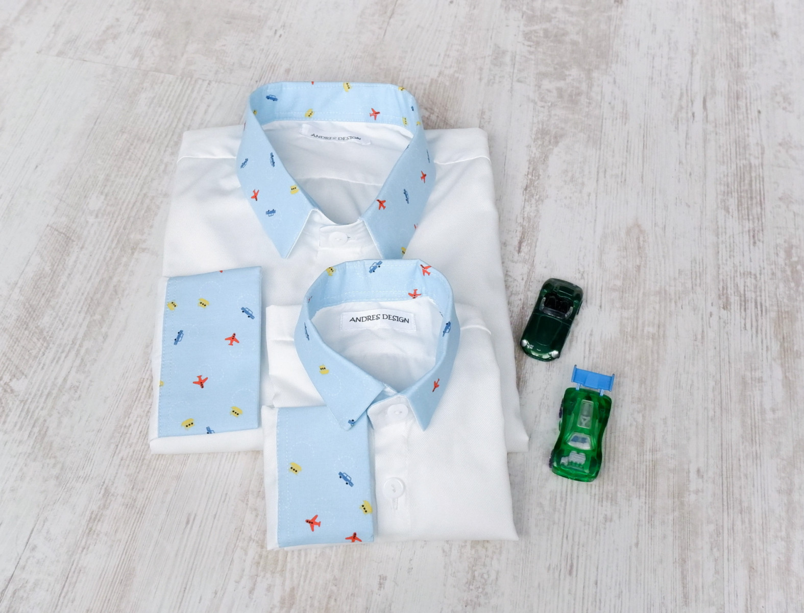 Camasi Tata Fiu Albe cu Masini si Avioane