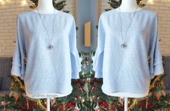 Bluza Lejera Volane Dungi Alb Bleu
