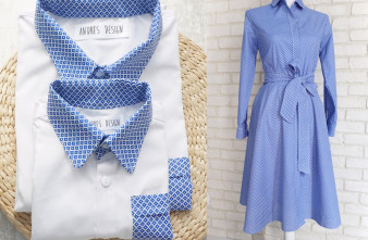 Rochie Mama si Camasi Tata Fiu Albastru cu Alb
