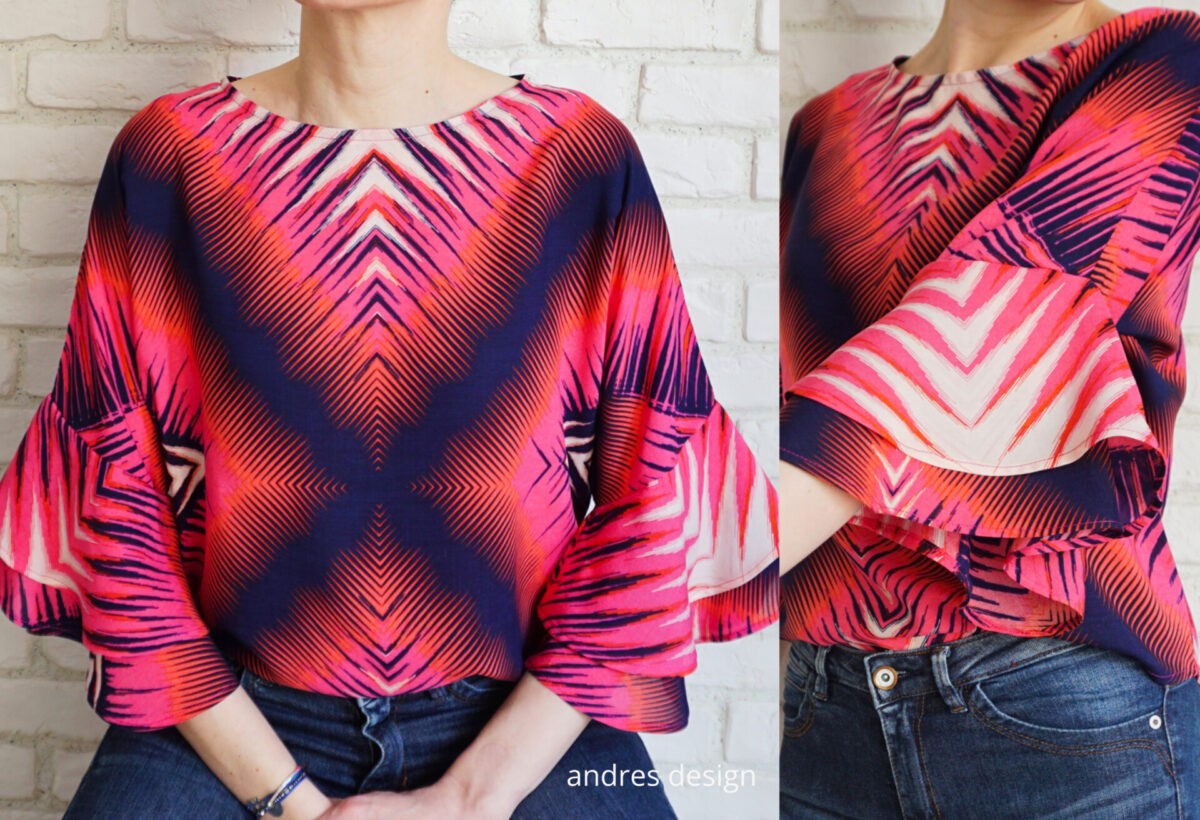 Bluză Lejeră Volane Joc Geometric Ciclam