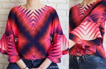 Bluza Lejera Volane Joc Geometric Ciclam