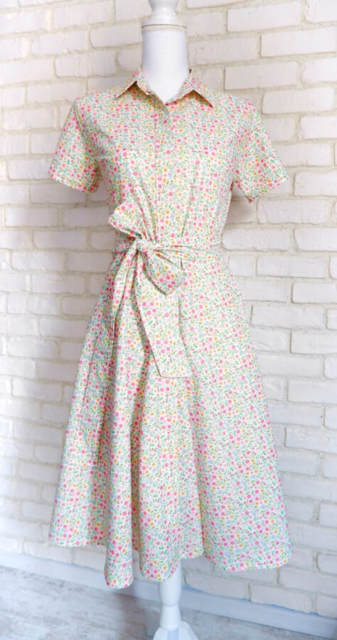 Rochie Cămașă Flori Mici Vernil cu Roz – 1