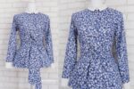 Camasa Dama Volan Peplum Albastra cu Margarete