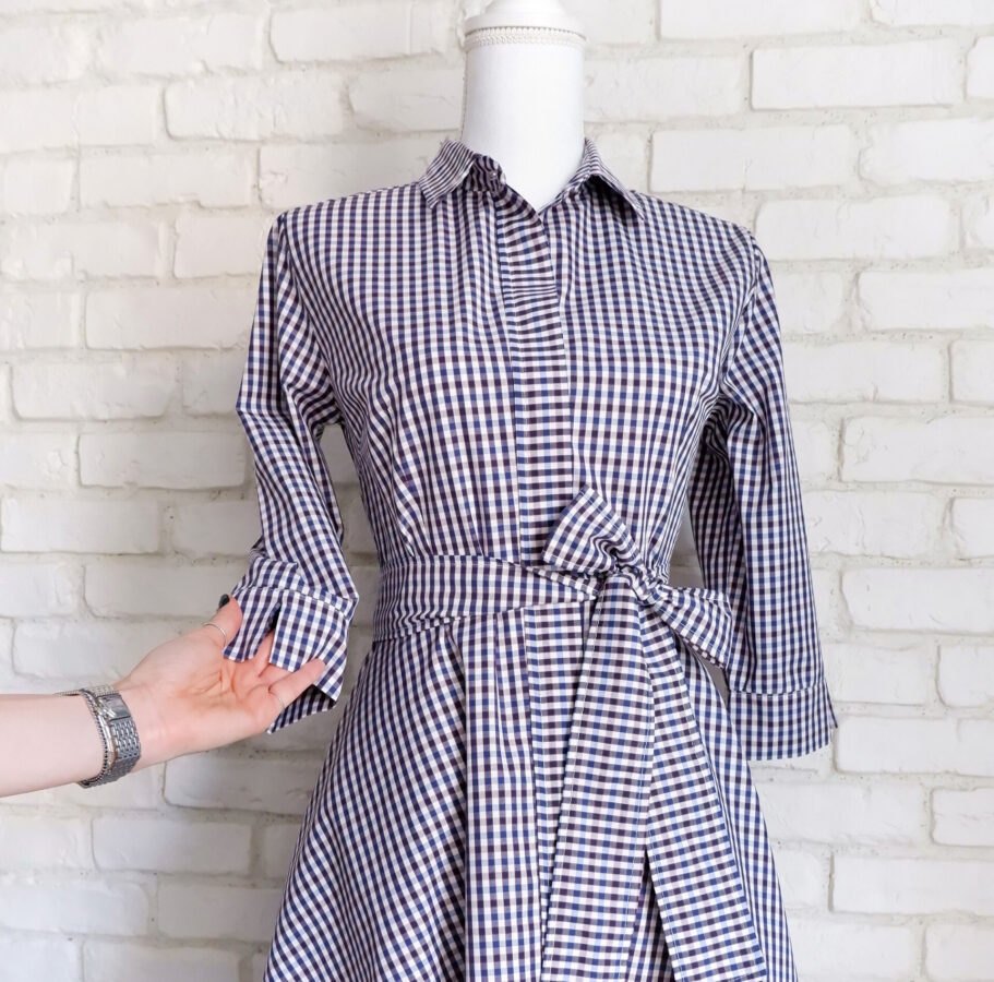 Rochie Cămașă Carouri Alb Bleumarin – 2