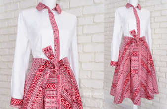Rochie Camasa Alba cu Motive Romanesti Rosii