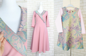 Rochii Mama Fiica Roz cu Brocart Pastel