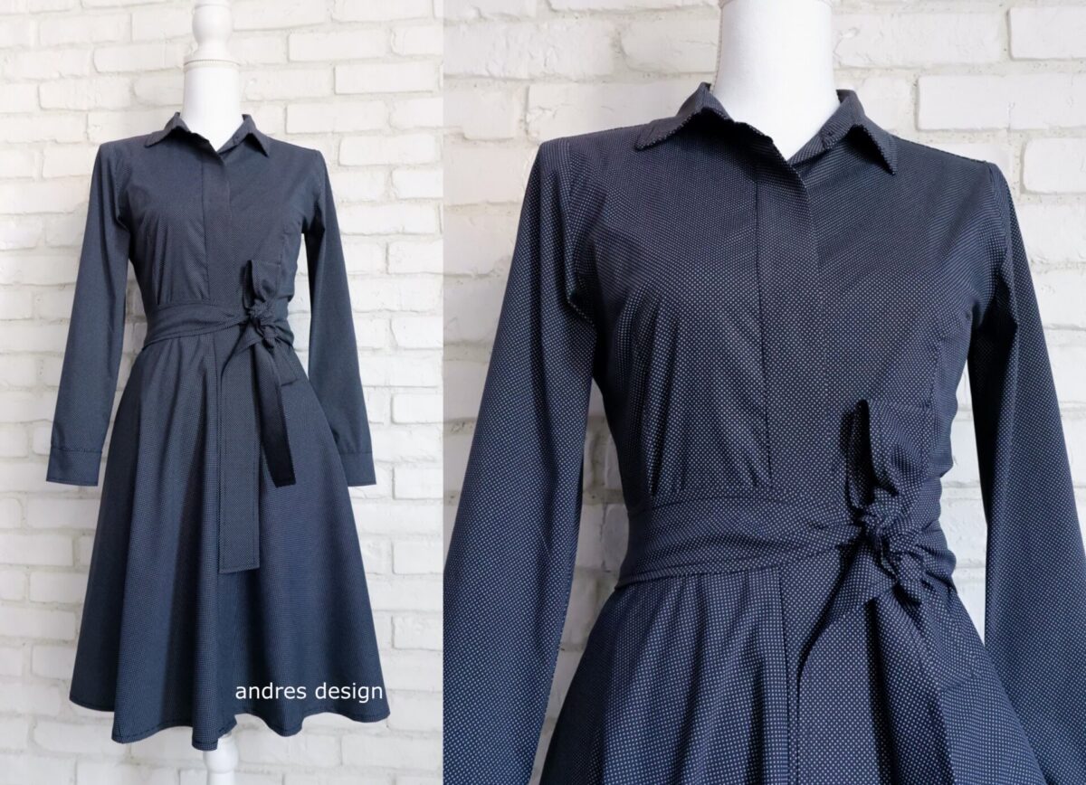 Rochie Cămașă Neagră cu Buline Mici