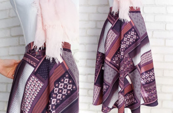 Fusta Clos Print Geometric Mov cu Bej (masura S)