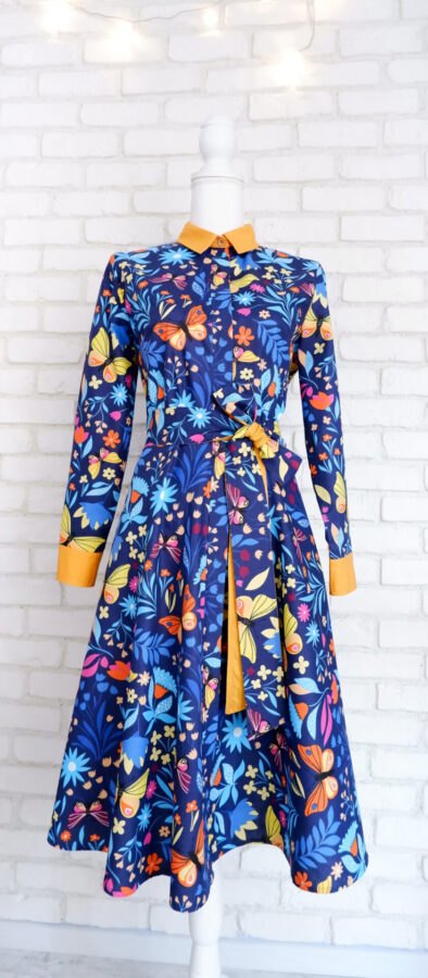 Rochie Cămașă Albastră cu Fluturi – 1