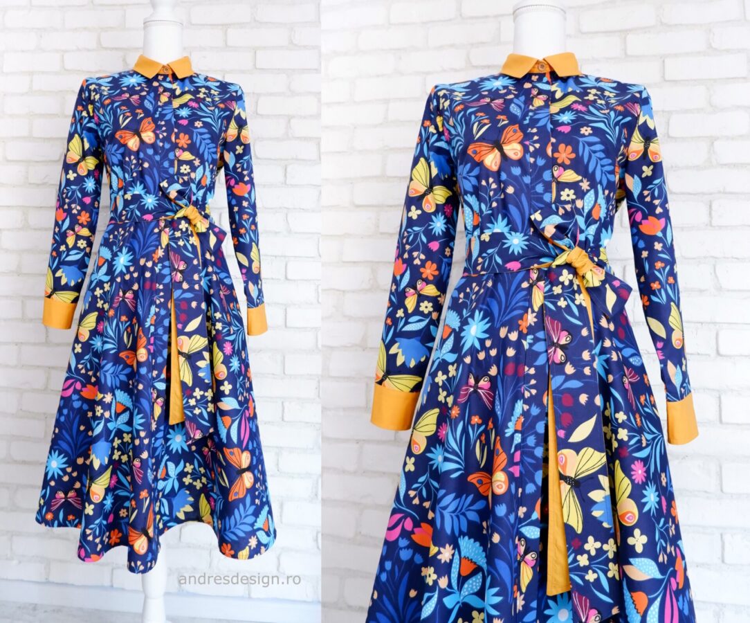 Rochie Cămașă Albastră cu Fluturi