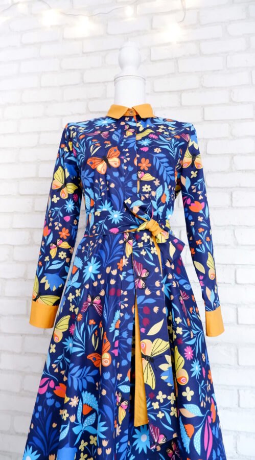 Rochie Cămașă Albastră cu Fluturi – 2