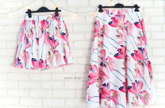 Fuste Mama Fiica Albe cu Lalele Roz