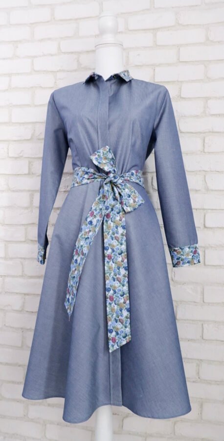 Rochie Cămașă Jeans cu Flori – 2