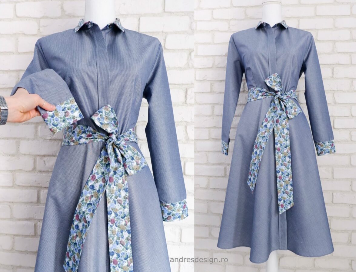 Rochie Cămașă Jeans cu Flori