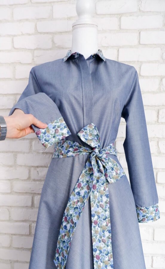 Rochie Cămașă Jeans cu Flori – 3