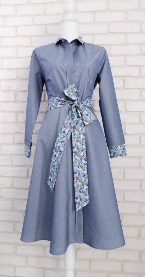 Rochie Cămașă Jeans cu Flori – 1