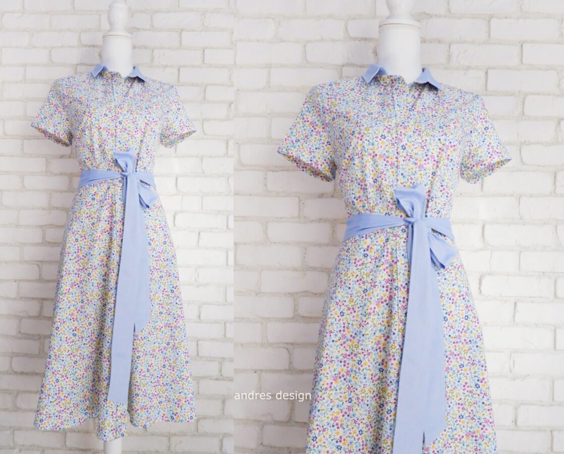 Rochie Cămașă Mâneca Scurtă Flori Bleu