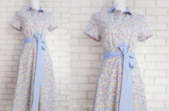 Rochie Camasa Maneca Scurta Flori Bleu