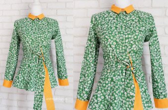 Camasa Dama Volan Peplum Verde cu Margarete