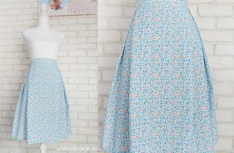 Fusta cu Pliuri Flori Mici Bleu