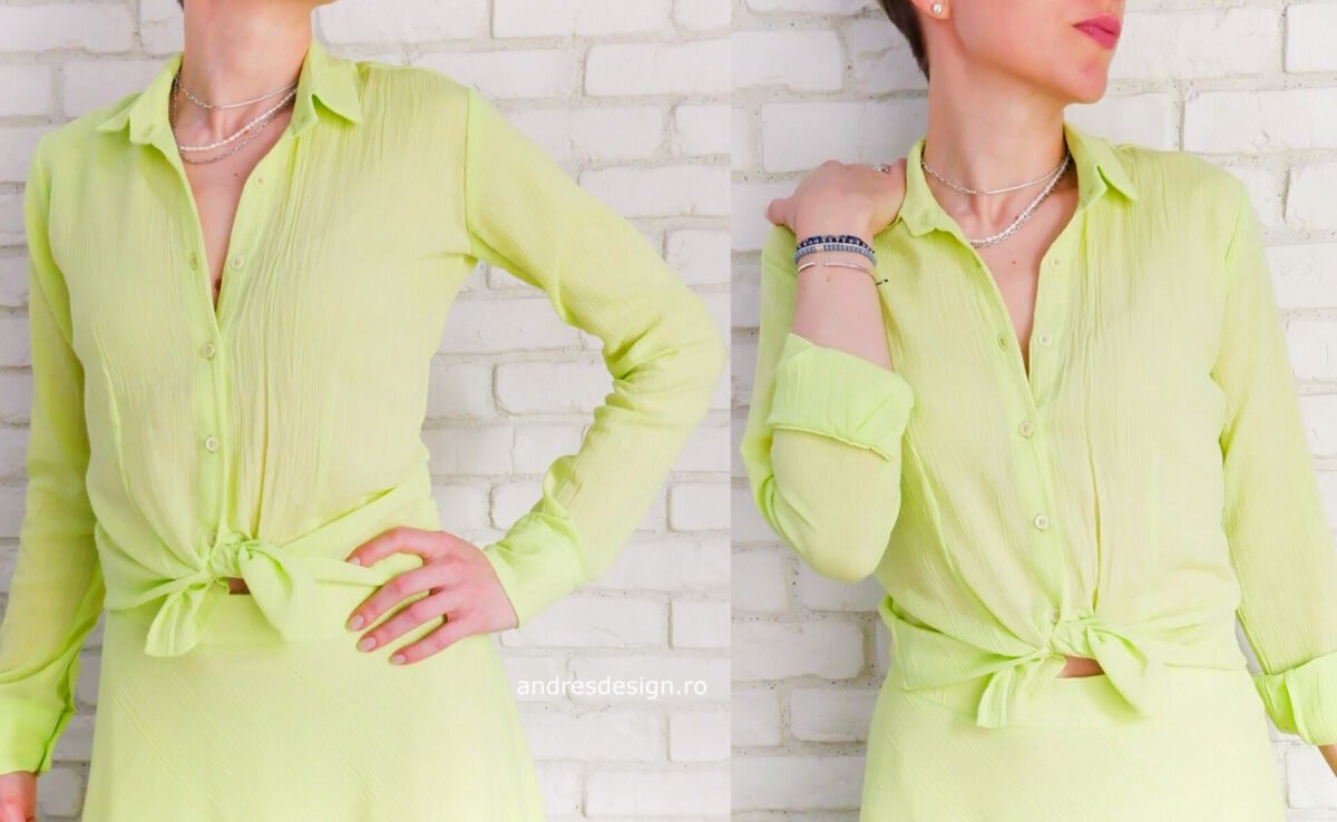 Cămașă Damă Pânza Topită Verde Neon