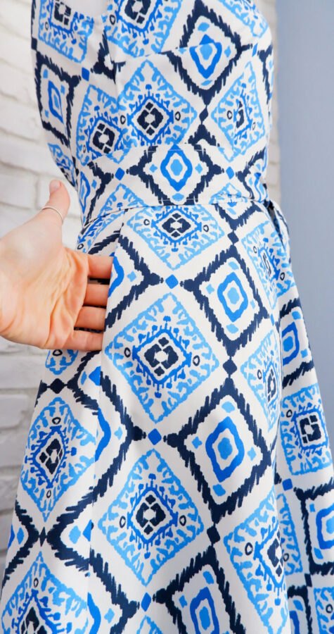 Rochie Cămașă Lungă Albastru cu Alb – 4