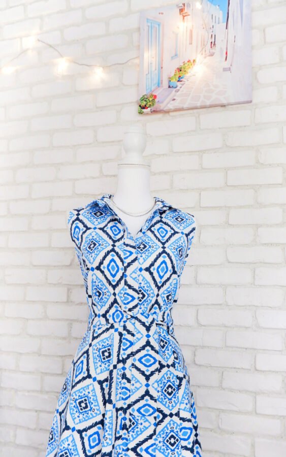 Rochie Cămașă Lungă Albastru cu Alb – 1