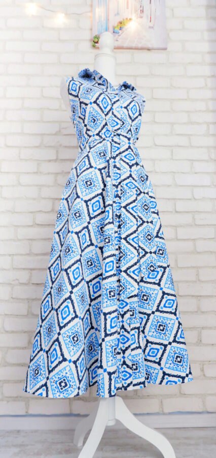 Rochie Cămașă Lungă Albastru cu Alb – 2