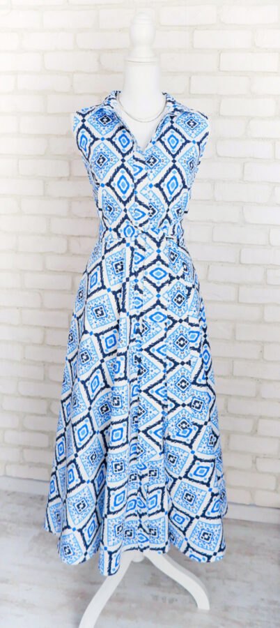 Rochie Cămașă Lungă Albastru cu Alb – 3
