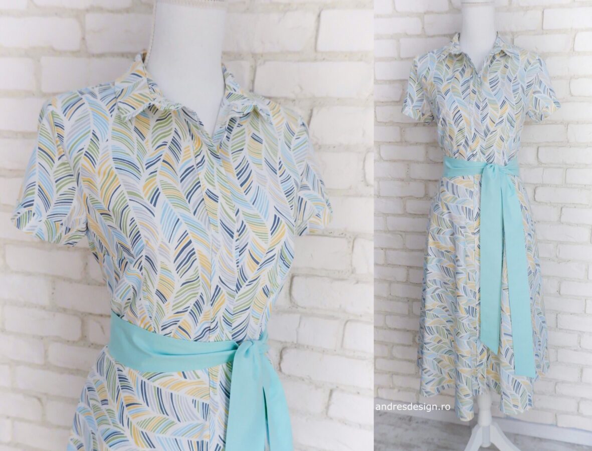 Rochie Cămașă Frunze Pastel