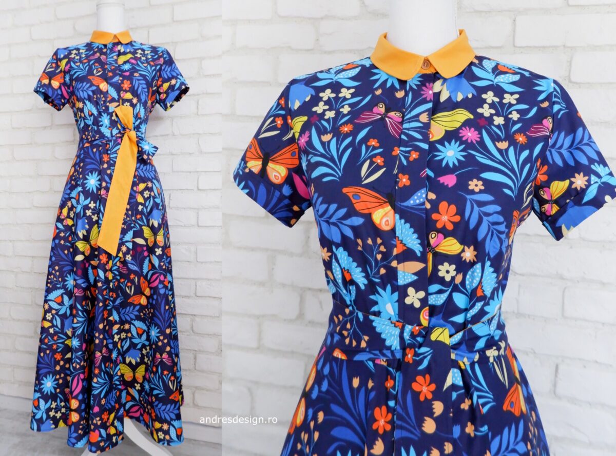 Rochie Cămașă Lungă Fluturi