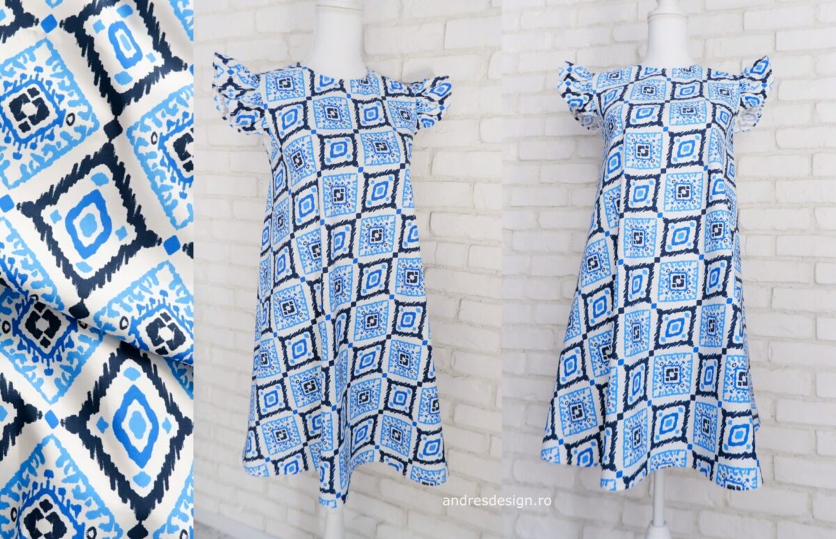 Rochie Gravide Pânză Albastru cu Alb