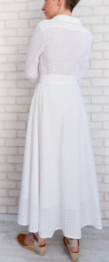 Rochie Lungă Elegantă Pânză Brodată Albă – 3