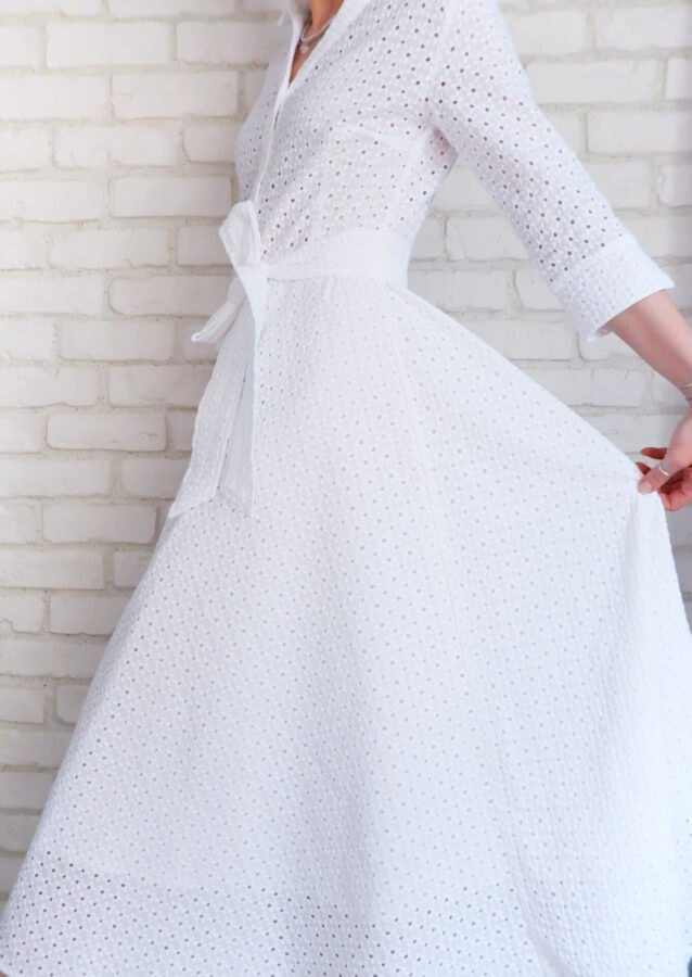Rochie Lungă Elegantă Pânză Brodată Albă – 4