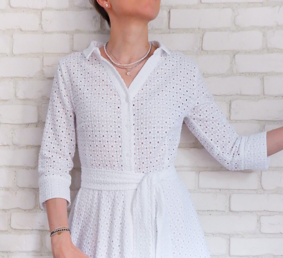 Rochie Lungă Elegantă Pânză Brodată Albă – 7