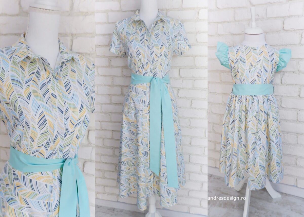 Rochii Mama Fiică Frunze Pastel