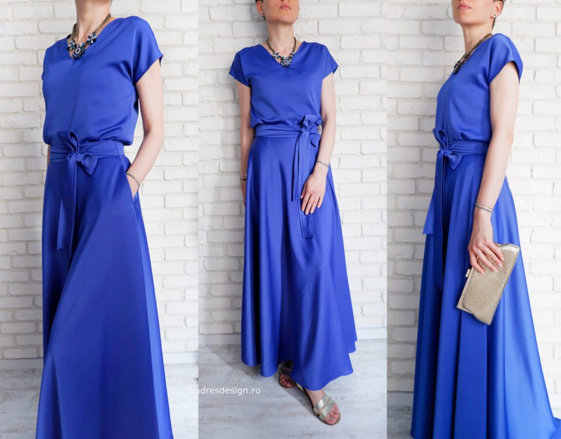 Bluză și Fustă Lungă Elegante Albastre