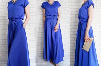 Bluza si Fusta Lunga Elegante Albastre