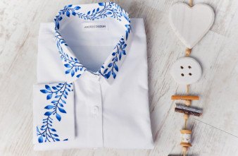 Camasa Dama Alba cu Frunze Albastre