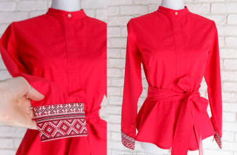 Camasa Dama Volan Peplum Rosie cu Motive Romanesti