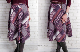 Fusta Clos Print Geometric Mov cu Bej