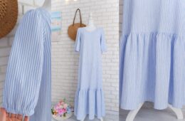 Rochie Lunga Volan Muselina Dungi Alb Bleu
