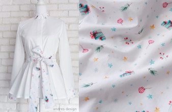 Camasa Dama Volan Peplum Alba cu Motive Craciun