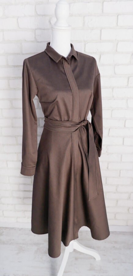 Rochie Cămașă Stofă Maro Cafeniu – 1