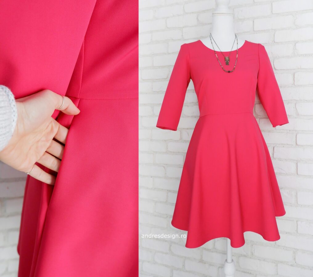 Rochie Clos Ciclam Corai cu Buzunare